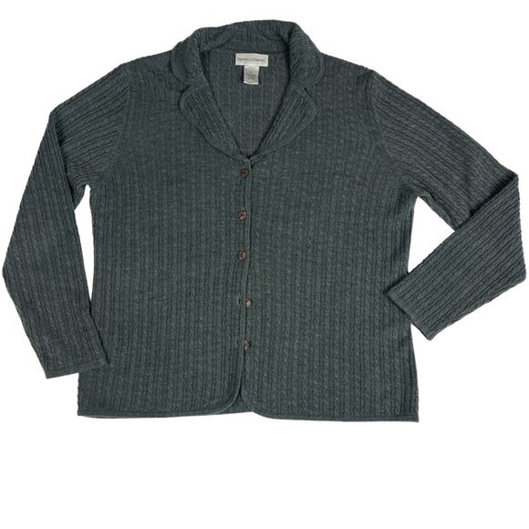 Drapers & Damons womens XL Cardigan Button front gray collared cable knit Jacket - Picture 1 of 11